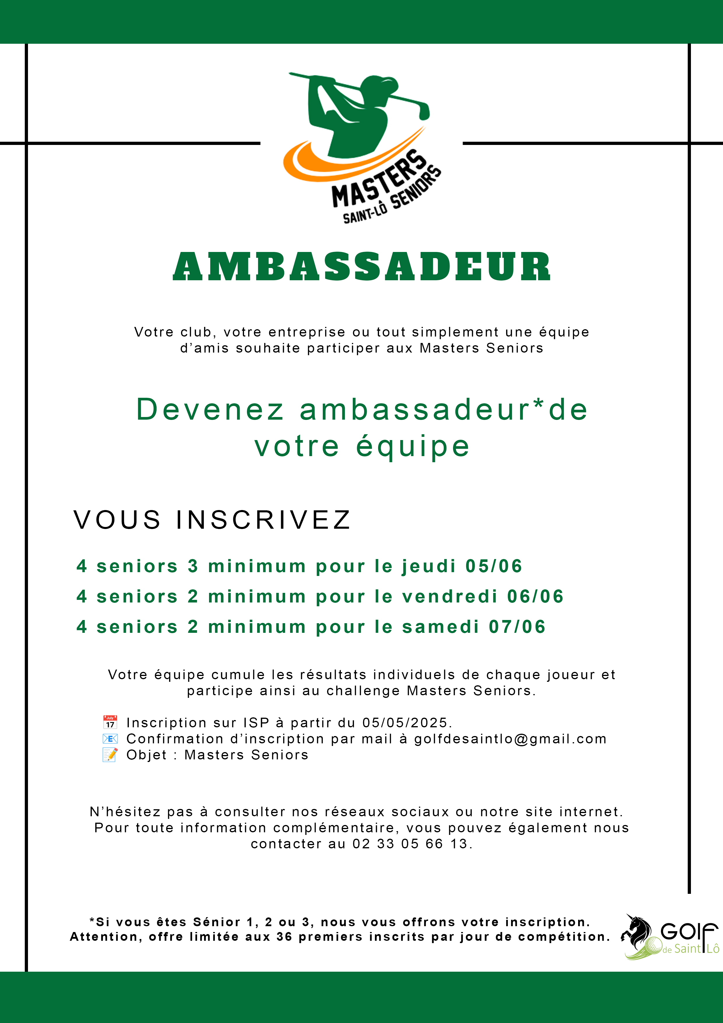Affiche du programme Ambassadeur des Masters Seniors au Golf de Saint-Lô