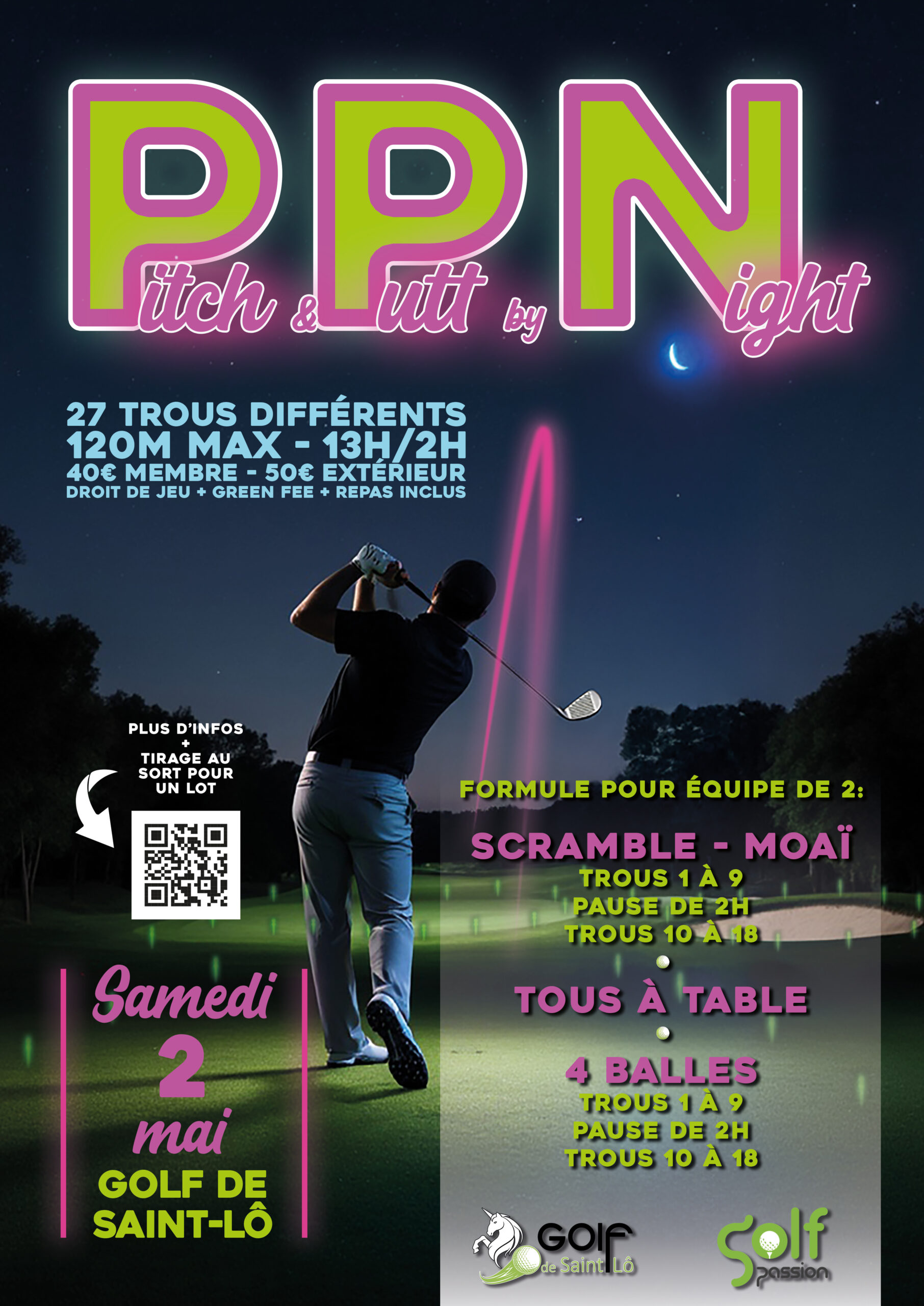 Affiche de la compétition Pitch & Putt by Night 2026 au Golf de Saint-Lô